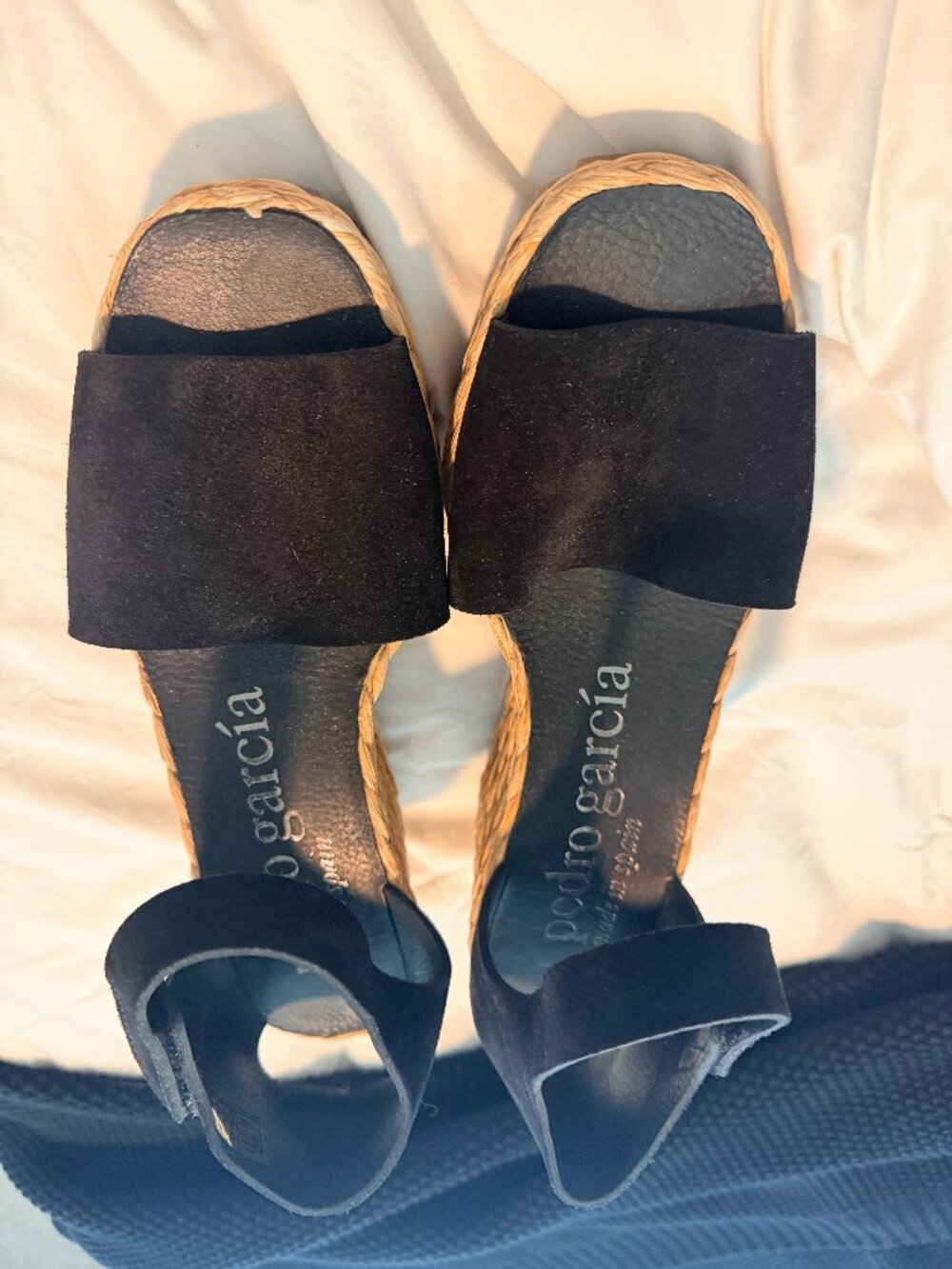 Pedro Garcia Black Suede Raffia Wedge Sandals 40